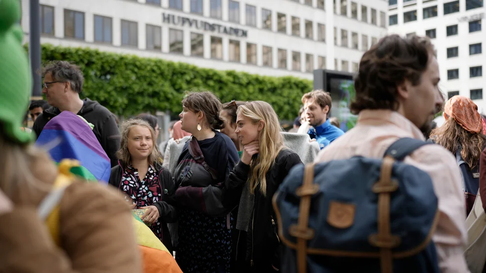 Klimataktivisten Greta Thunberg deltog i Fridays for futures demonstration som avslutades vid Norrmalmstorg i Stockholm.