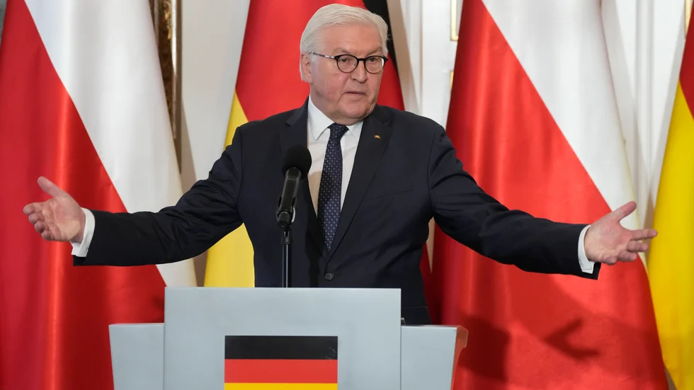 Tysklands president Frank-Walter Steinmeier under pressträffen i tisdags.