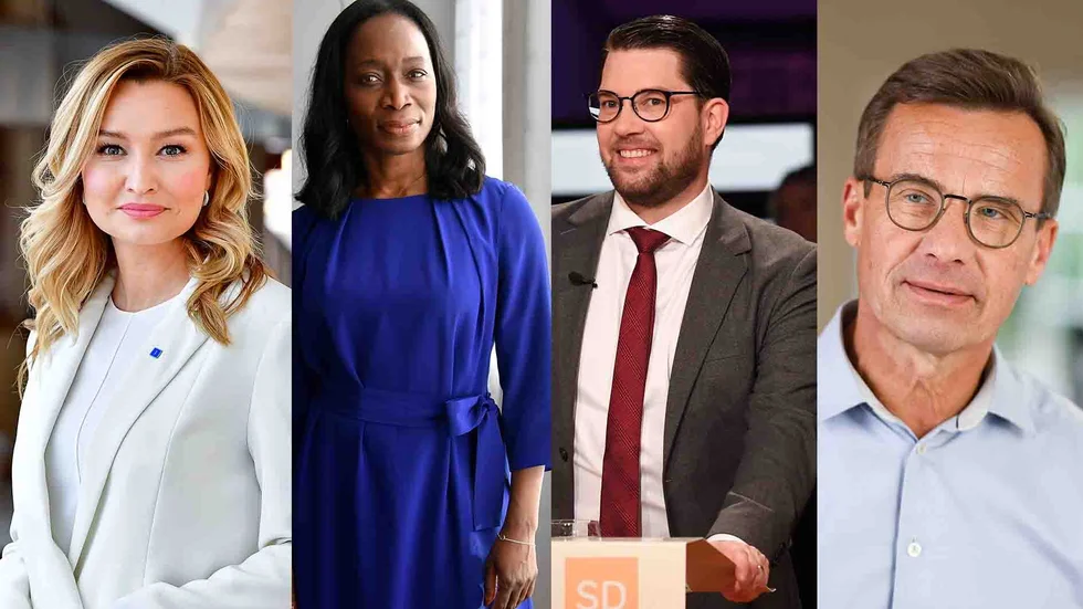 Ebba Busch (KD), Nyamko Sabuni (L), Jimmie Åkesson (SD) och Ulf Kristersson (M) är överens om migrationen.