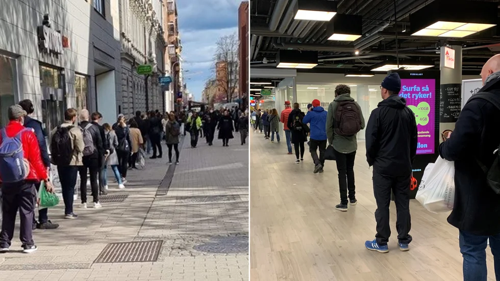 Köerna till Systembolagen i Uppsala sträckte sig långa – trots uppmaningen till Uppsalaborna.