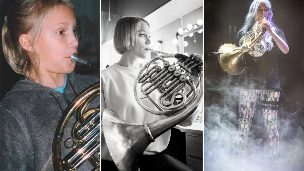 Maria Pontén  har spelat valthorn sedan hon var åtta år. Som 15-åring började hon i Norrbottens Ungdomssymfoniker och är numera skådespelare på Norrbottensteatern. Valthornet är hennes ständiga följeslagare, senast i föreställningen ”Ja må hon leva”, bilden till höger.