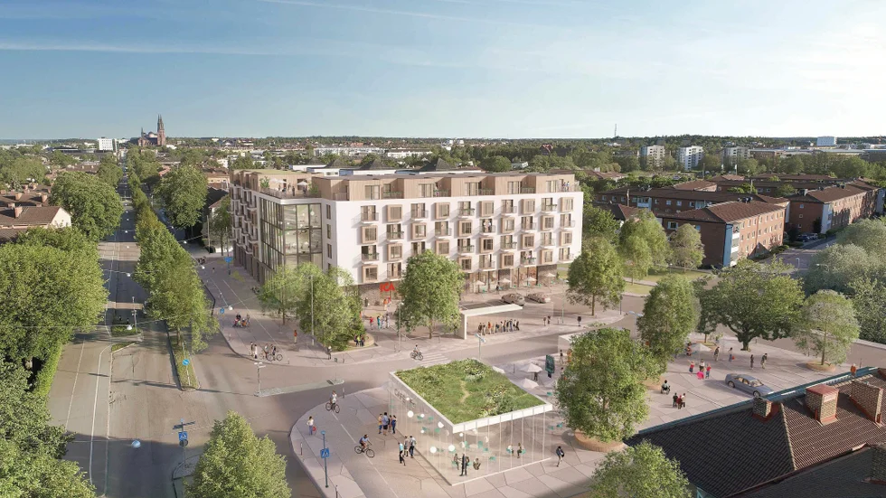 Ett nytt bostads- och butikshus vid Torbjörns torg ska ersätta dagens byggnader. Exakt utseende bestäms senare.