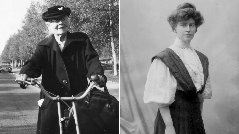 Siri Holm vid Gammelstadsvägen i Luleå 1959 och Märta Bucht på en bild av Henny Tegström 1907.