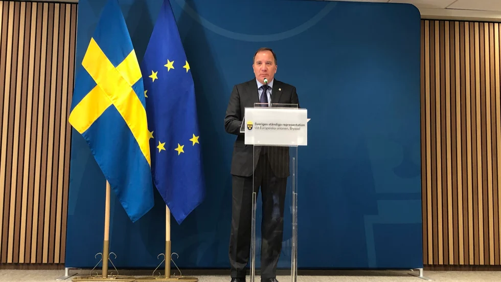 Statsminister Stefan Löfven under en pressträff på EU-toppmötet i Bryssel i tisdags.