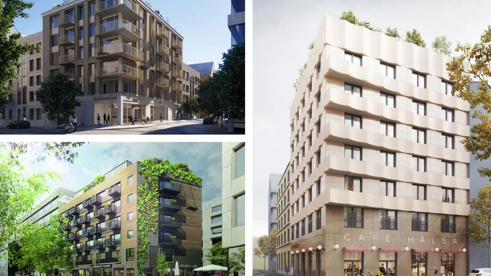 Så här ser de vinnande förslagen i markanvisningstävlingen ut. Utseendena på husen kan komma att ändras.
