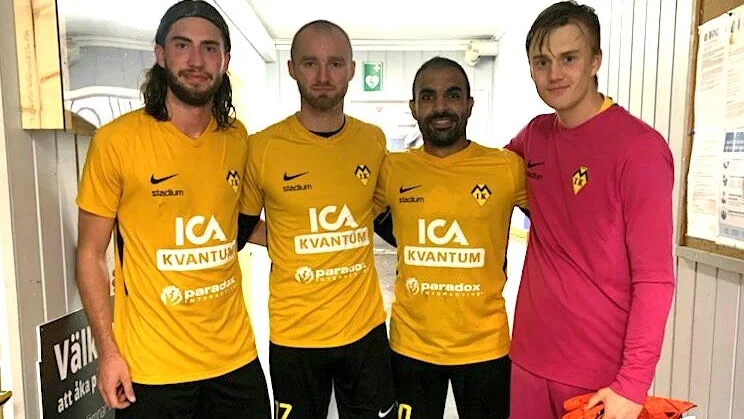 Petrus Hultman, Samuel Degerstedt, M-Khir Almahmoud och målvakten Abbe Hedlund efter Myckle 3–0-seger.