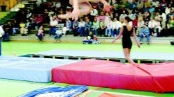 Härlig uppvisning. Fullt överallt var det när Västerviks Gymnastikföreningen hade 85-årsjubileum i Sporthallen igår eftermiddag. Tjejen på bilden heter Evelina Berg.Foto: ANDERS LILJEGREN