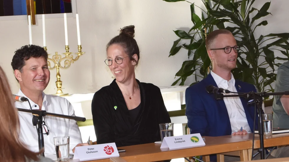 Peter Olofsson (S),  Emma Lindqvist (MP) och Andreas Löwenhöök (M).