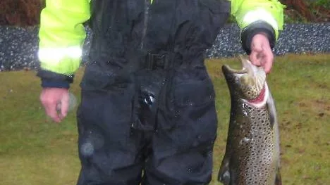 Sven-Ivar Eriksson fick upp en laxöring på 7,2 kilo i Långträsket i fredags.