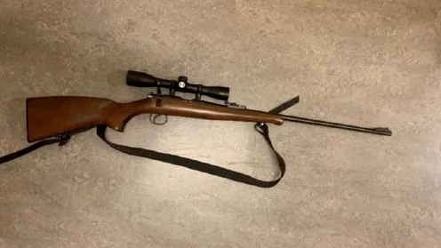 Mannen hade flera vapen, bland annat det här geväret. Han är bland annat misstänkt för att ha tryckt ett vapen mot ögat på sin sambo.