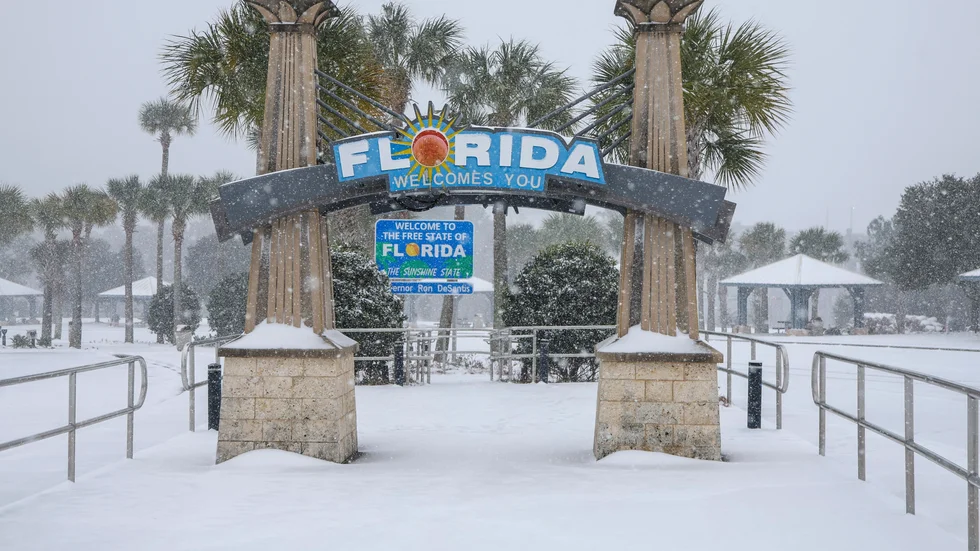 Snöoväder i Pensacola i nordvästra Florida.