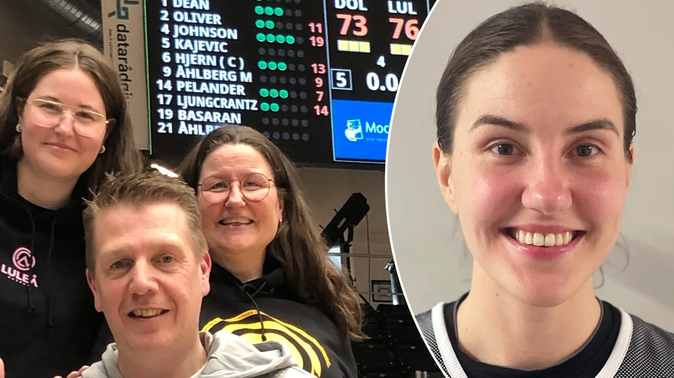 Fanny Wadlings familj åker land och rike runt för att följe henne på basketplanen. Från vänster: Lillasyster Maja, pappa Kenneth och mamma Emma. Här på plats i Norrköping under en match mellan Dolphins och Luleå Basket under fjolårets semifinalserie.