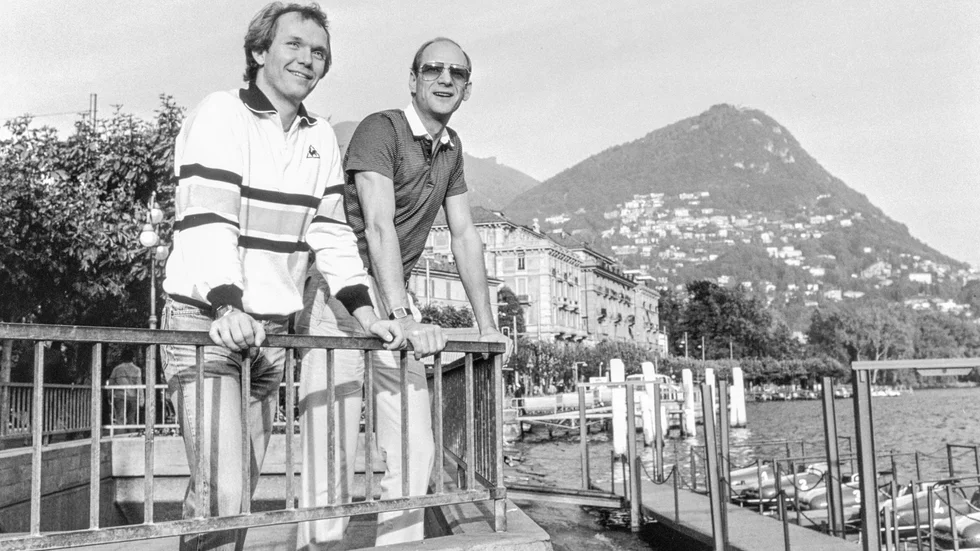 John Slettvoll tillsammans med Kent Johansson i Lugano. Året är 1983 och Johansson är Johns favoritspelare.