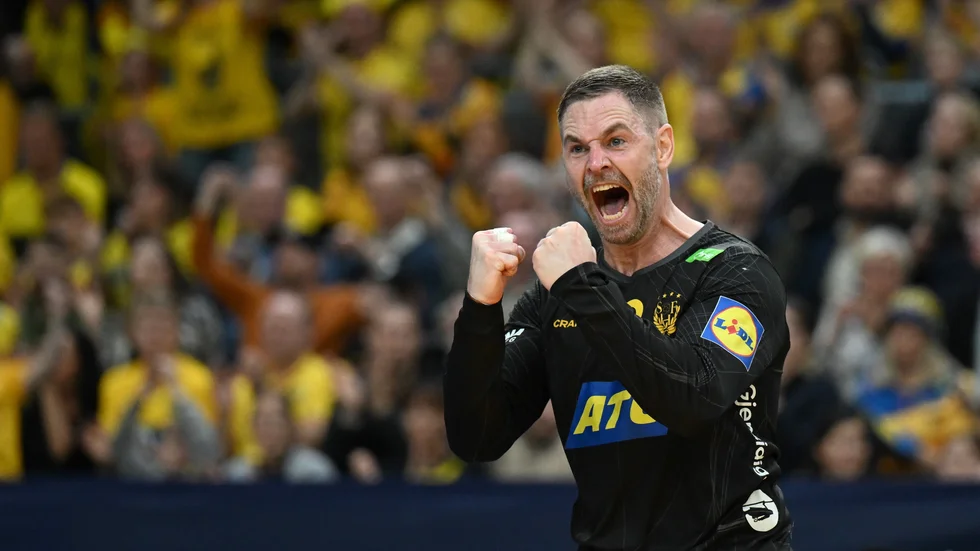 Andreas Palicka i en VM-match i Göteborg.
