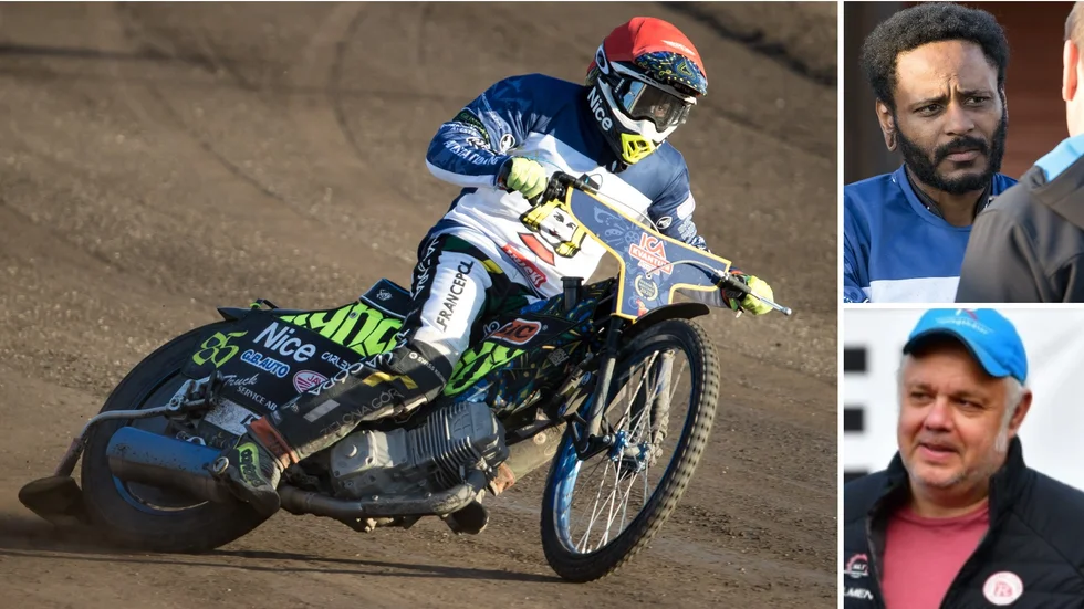 Antonio Lindbäck är en omstridd speedwayförare. Men Rospiggarnas lagledare, Peter Jansson (nere t h) säger sig vet var han har Lindbäck.