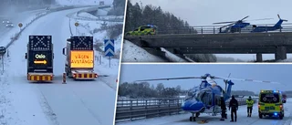Lastbil kolliderade med tunnelvägg på E18 – vägen avstängd till torsdag • Tre personer till sjukhus