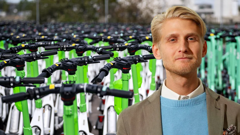 Fredrik Timell, policyansvarig på Lime. Bilden är ett montage.