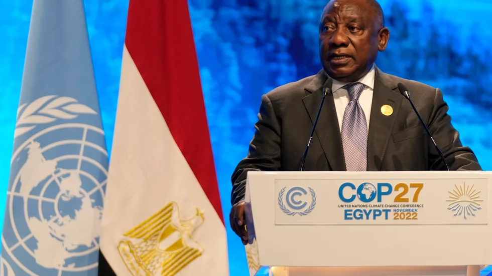 Sydafrikas president Cyril Ramaphosa på mötet COP27 i Egypten.