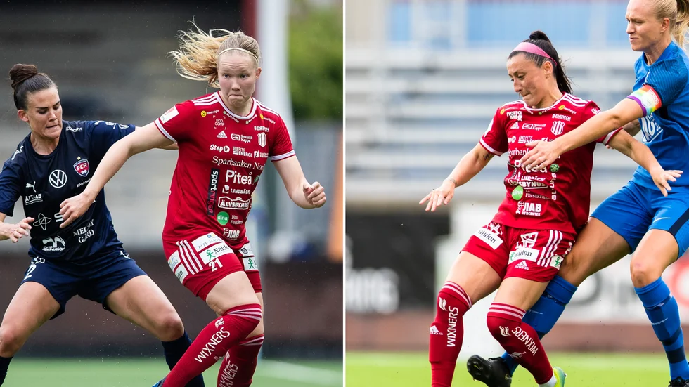 Hlin Eiriksdottir, till vänster, lämnar Piteå IF inför nästa säsong medan Katrina Guillou, till höger, stannar kvar i klubben.