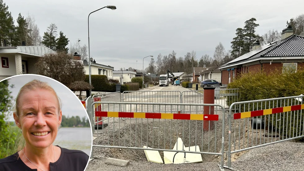 Det dröjer ett bra tag innan villagatan är helt återställd. På bild syns också Helen Sylvefjord. 