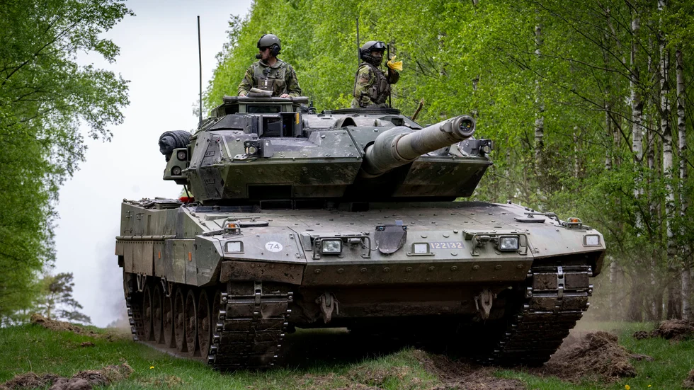 Stridsvagn 122 vid en övning på P7 Revingehed öster om Lund. Arkivbild.