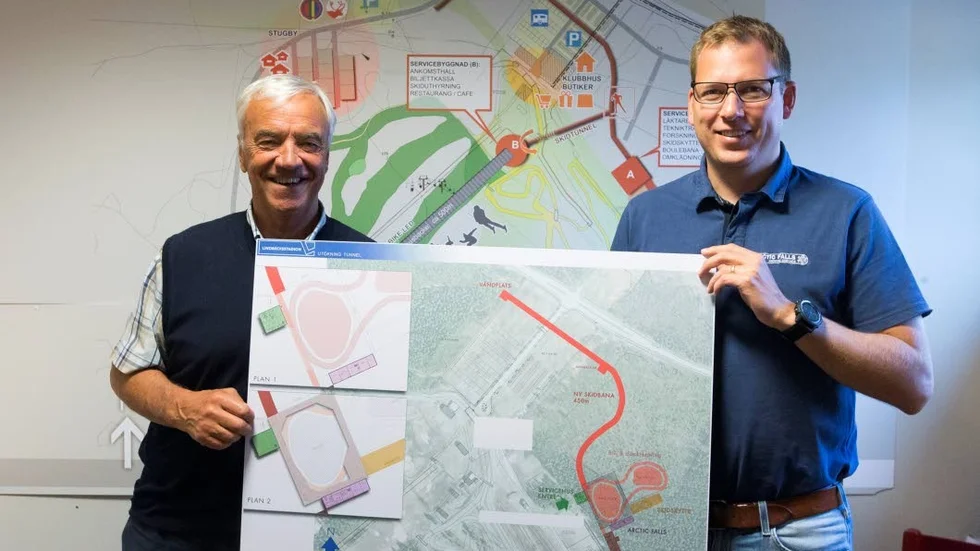Erik Lindbäck, Darkathlon AB samt Jonas Jalar, vd Arctic falls presenterade på tisdagen den planerade satsningen på skidstadion för 100 miljoner kronor. (Arkivbild)