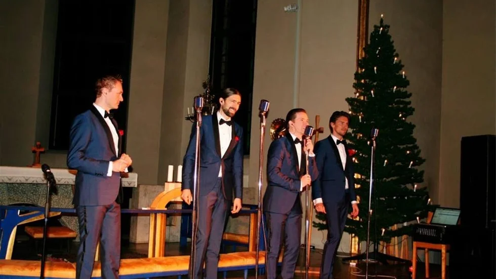 För andra gången framträdde Fantastic Four i Vånga kyrka och framträdde inför en helt fullsatt kyrka. Från vänster ses Daniel Yngve, Jonas Fritzson, Robban Haglund och Niklas Lamby.