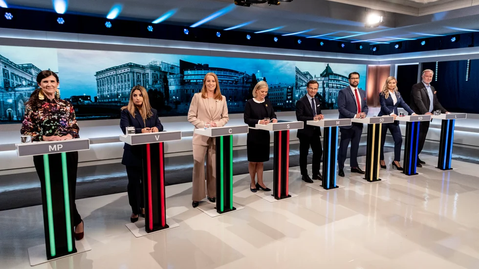 Forskare är djupt bekymrade över hur klimatfrågan hanterades under valrörelsen. Här är partiledarna samlade inför SVT:s partiledardebatt två dagar innan valdagen.
