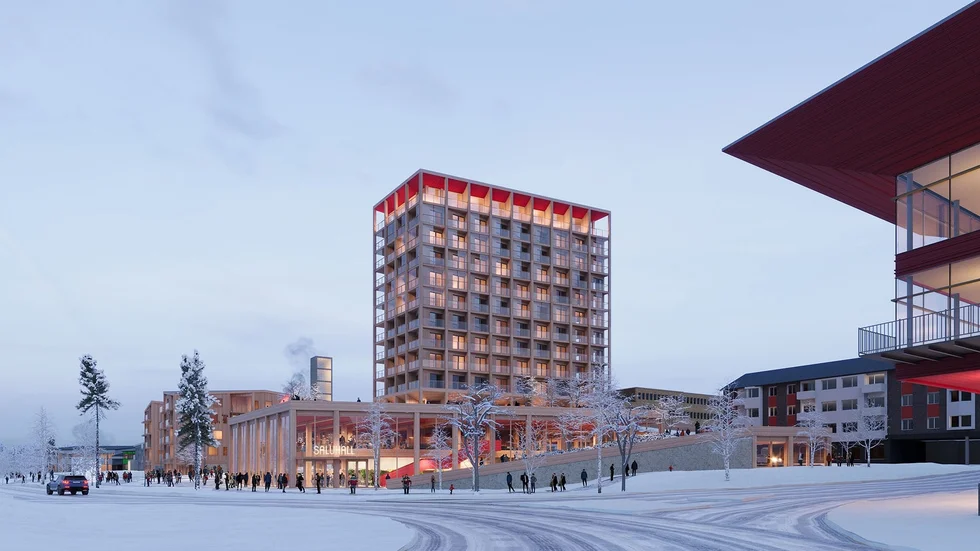 Det vinnande bidraget "den naturliga mötesplatsen". Förslaget har tagits fram av Student consulting tillsammans med Sweco.