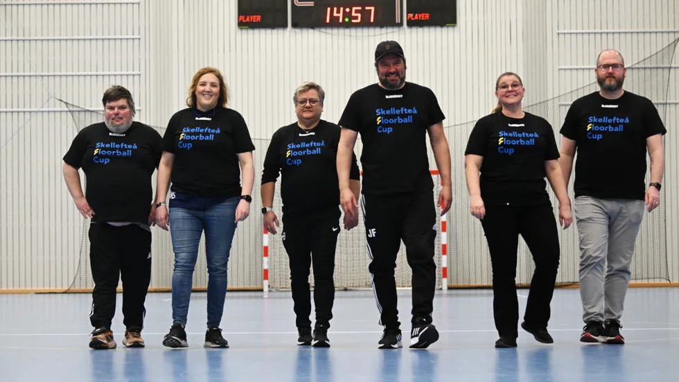 Leif Andersson, Anna-Maria Stridsman, Rigmor Berglund, Jonas Fahlman, Linda Vikman och Daniel Thunebro hoppas alla på ett nytt succéår för Skellefteå Floorball cup.