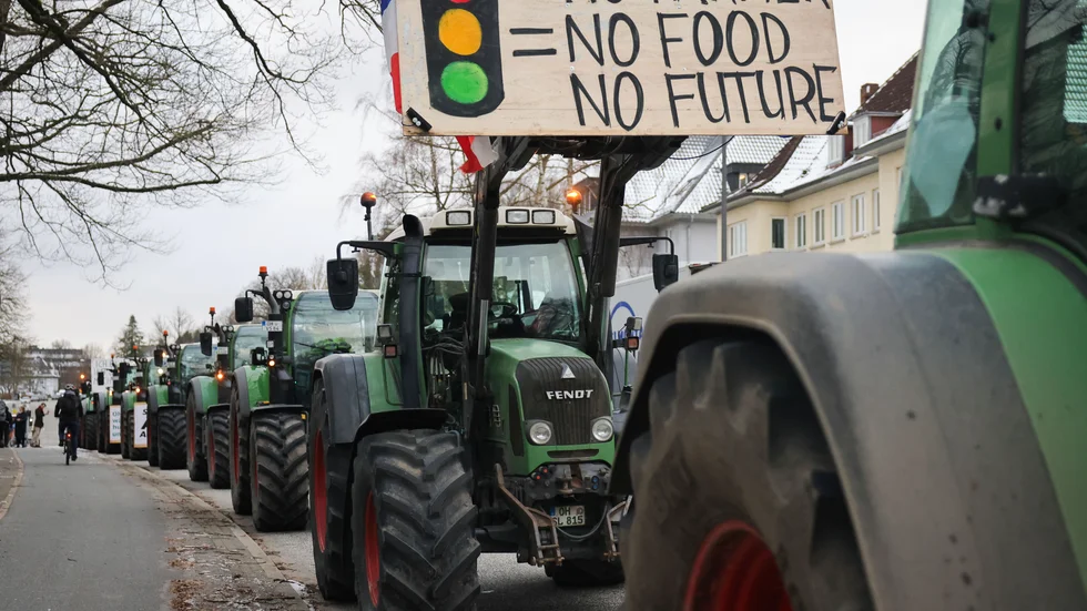 Protesterande bönder i Tyskland.