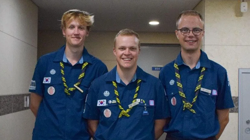 Från vänster: scouterna Jonathan Schweitz, Erik Jonsson och Martin Eriksson.