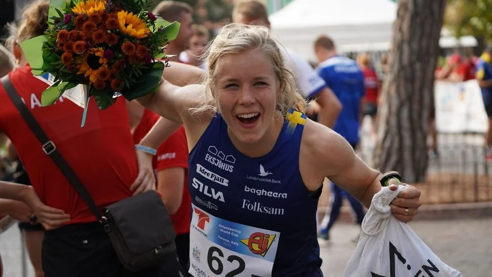 Sara Hagström efter guldloppet i Verona.