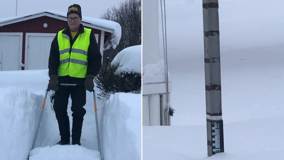 Krister Lundqvist rapporterar in snödjupet i Skellefteå via mätstationen Baldervädret. 