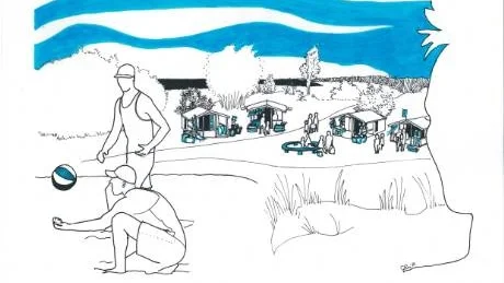 Tofta camping vill bygga butiker på stranden.                               ILLUSTRATION: ANNALENA MOSSÉN/VISBY ARKITEKTGRUPP