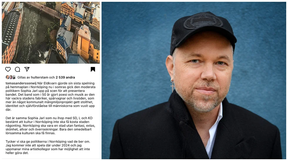 Tomas Andersson Wij, uppmanar andra artister till bojkott av Norrköping på sin Instagram.