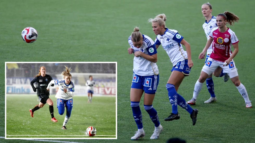 Nicole Robertson (lilla bilden) satte kvitteringen som gav en poäng mot Uppsala. Dilja Zomers och Elsa Burvall slet hårt på mitten.