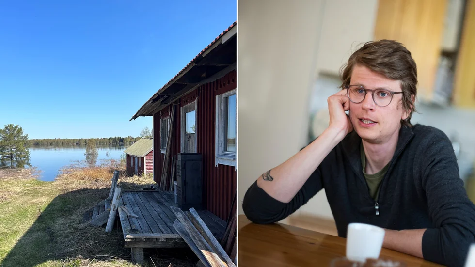 Väderstationen i Vitsaniemi på måndagsförmiddagen, med älven bara ett par meter bort. "Det är inte riktigt så att den far i väg, men vi vet inte", säger konsthallschefen Theodor Ringborg.