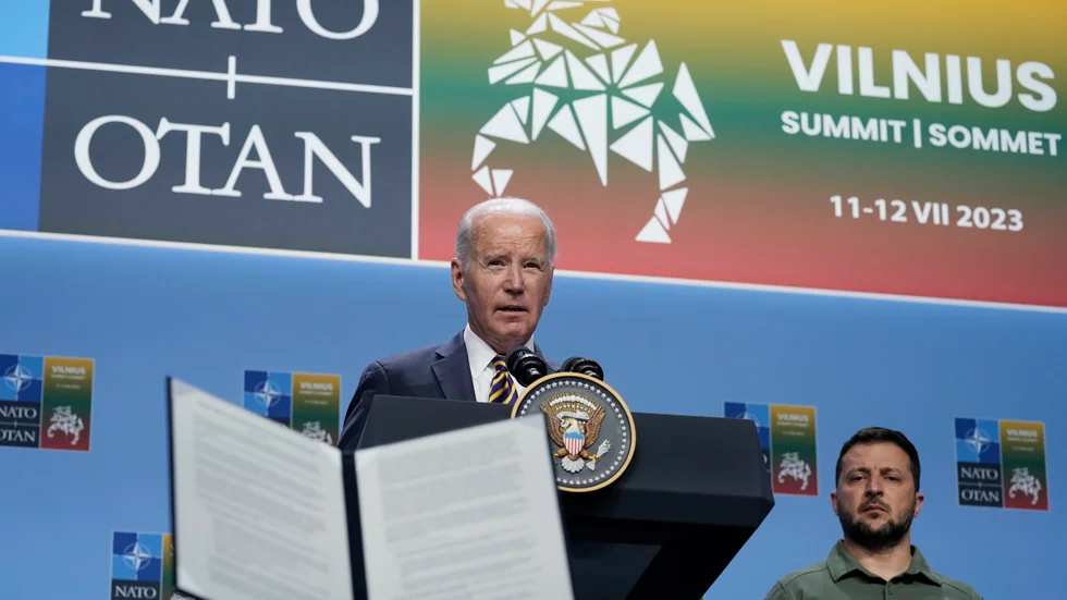 USA:s president Joe Biden talade på en pressträff tillsammans med bland andra Ukrainas president Volodymyr Zelenskyj.