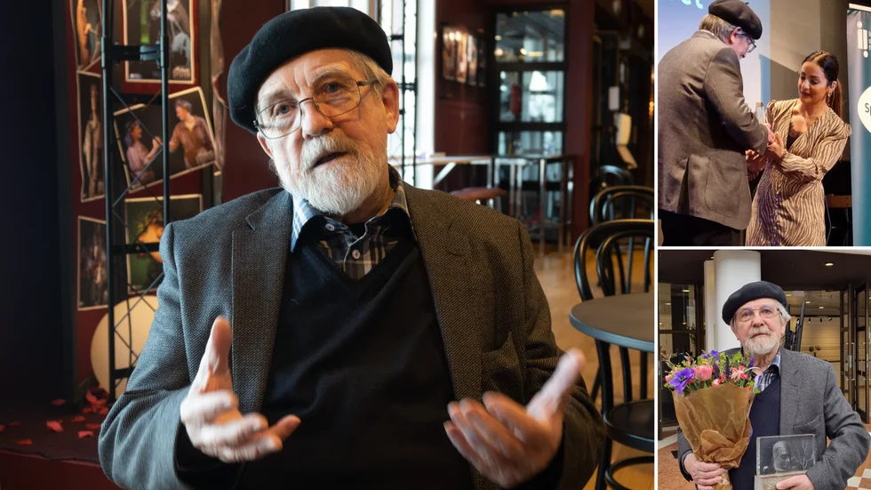 Bengt Pohjanen har fått ta emot ett minoritetsspråkpris av kulturminister Parisa Liljedal. 