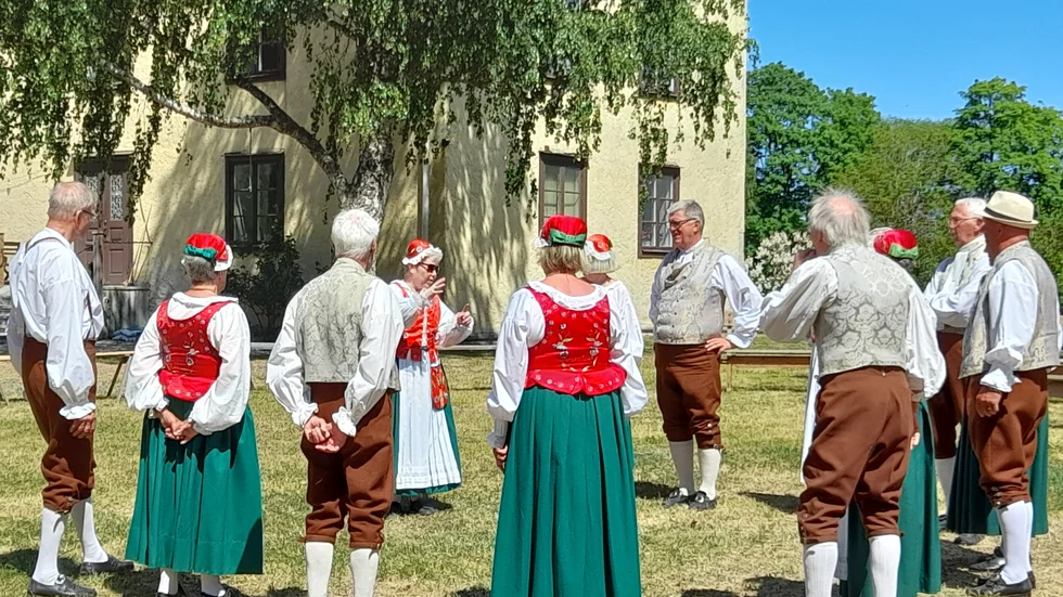 Föreningen Gotländska Folkdansare i Sanda Prästgårdspark den 11 juni.