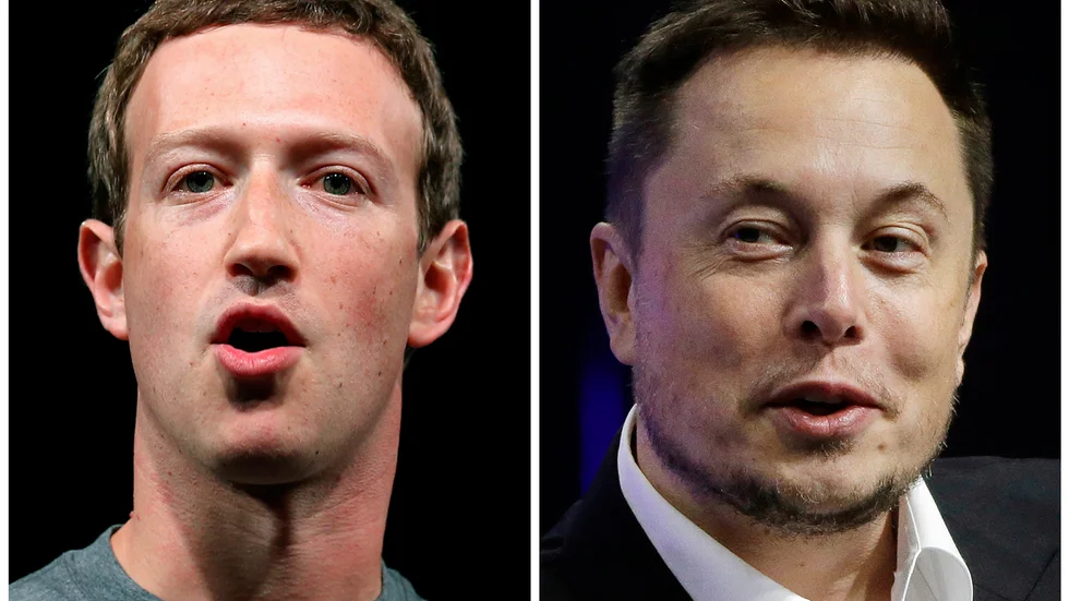 Metas vd Mark Zuckerberg (tv) och Tesla samt Space|X vd Elon Musk är två är världens rikaste män. Arkivbild.