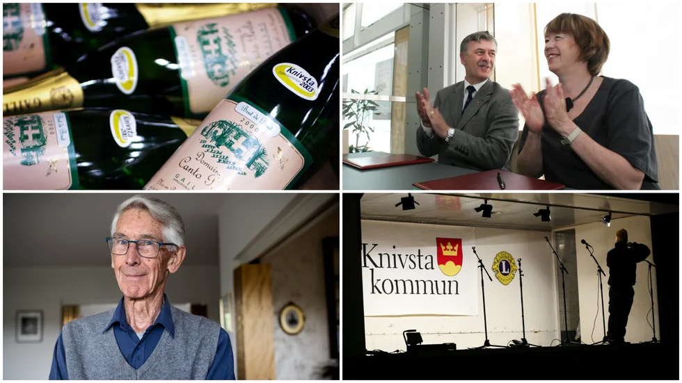 Göran Nilsson (M), Knivsta, och Lena Hartwig (S), Uppsala undertecknade den ekonomiska överenskommelsen. Både Göran Nilsson och Terry Carlbom (FP) (längst ner i bild) minns den kalla nyårsnatten då de med specialtillverkad "Knivstachampagne" firade att Knivsta blev en egen kommun.