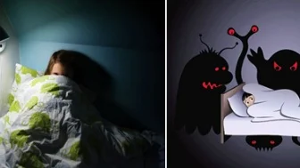 Klart att det inte går att sova när monster anfaller i mörkret! Prata med barnen om mörkrädslan - kanske har barnet själv ett förslag på vad som kan göras?