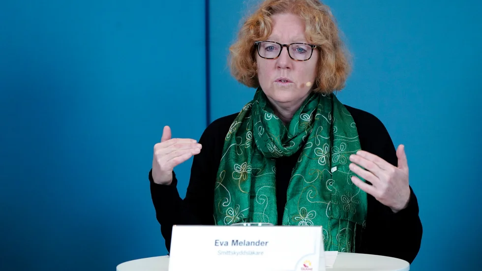Eva Melander, smittskyddsläkare, vid Region Skånes pressträff om pandemiläget.