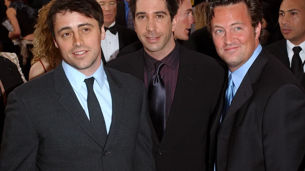 Skådisarna Matt LeBlanc, David Schwimmer och Matthew Perry från "Vänner". Arkivbild.