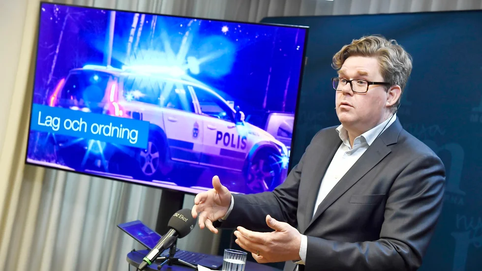 Gunnar Strömmer, Moderaternas partisekreterare,  när han presenterade partiets politiska prioriteringar inför valet i höst.