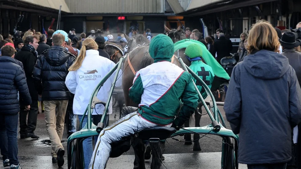 Örjan Kihlström och Maharajah lämnar Vincennes-banan efter söndagens flopp i Prix d'Amerique. Foto: Lars Jakobsson/Kanal 75