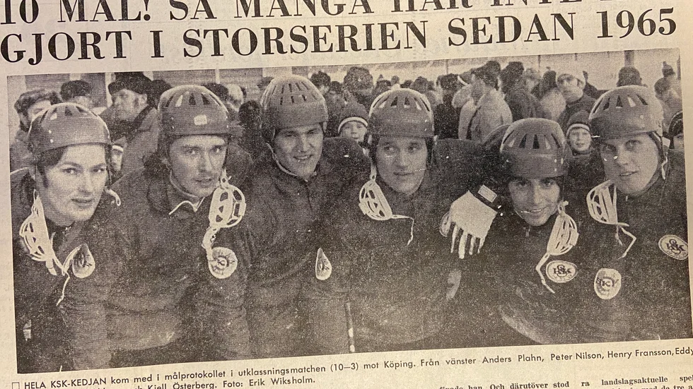 Hela KSK-kedjan kom med i målprotokollet i utklassningsmatchen mot Köping. Från vänster: Anders Plahn, Peter Nilsson, Henry Fransson, Eddy Fransson, Håkan Ohlsson och Kjell Österberg. 