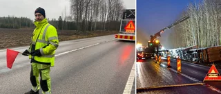 Omfattande arbete efter olycka med långtradare